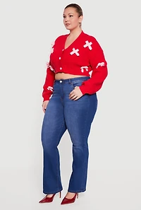 Womens Plus Size Bow Detail Button Front Cardigan, Red, Size 1X