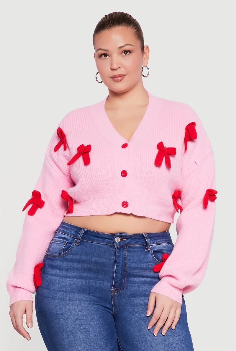 Plus Bow Detail Button Front Cardigan