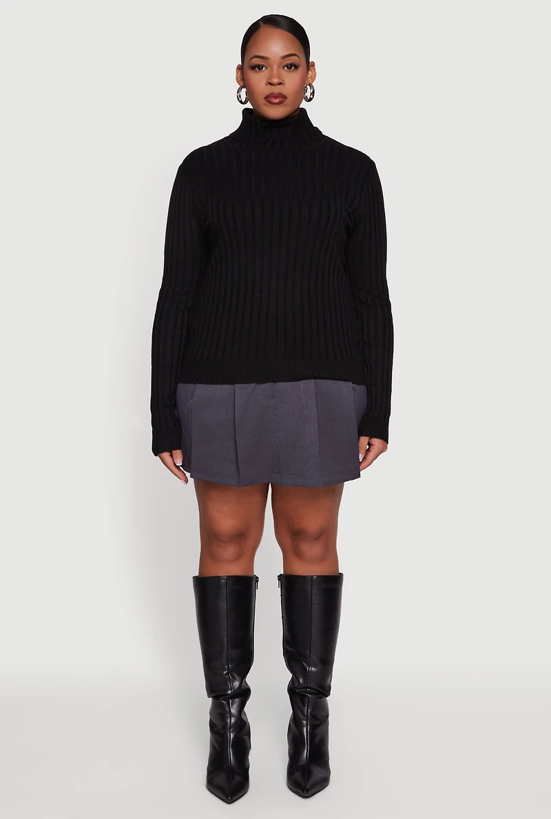 Womens Plus Ribbed Knit Turtleneck Sweater,