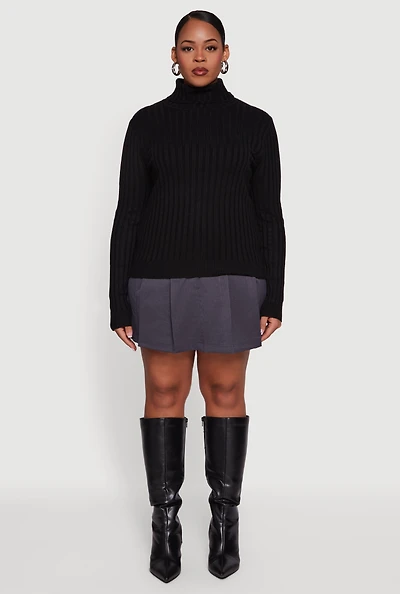 Womens Plus Ribbed Knit Turtleneck Sweater,