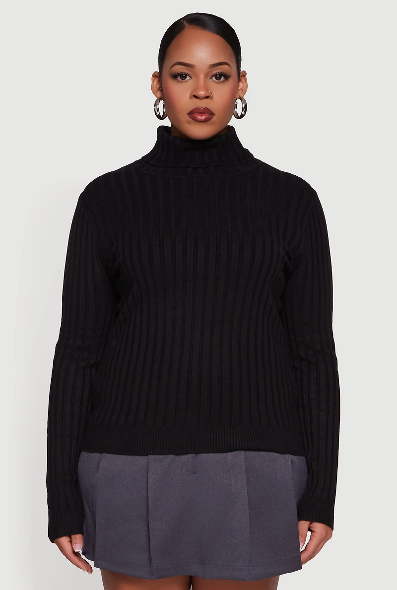 Womens Plus Ribbed Knit Turtleneck Sweater,