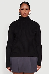 Womens Plus Ribbed Knit Turtleneck Sweater,