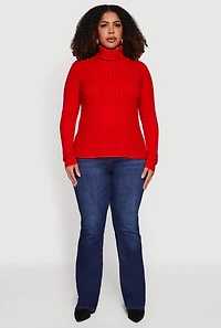 Womens Plus Size Ribbed Knit Turtleneck Sweater, Red, Size 1X