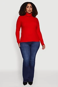 Womens Plus Size Ribbed Knit Turtleneck Sweater, Red, Size 1X