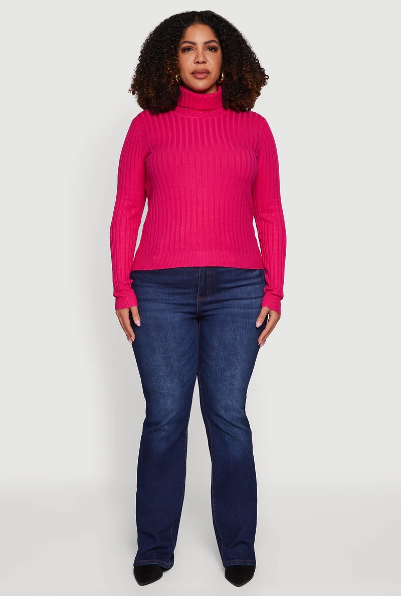 Plus Ribbed Knit Turtleneck Sweater