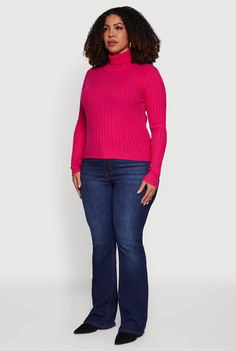 Plus Ribbed Knit Turtleneck Sweater