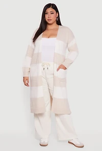 Womens Plus Striped Marled Brushed Knit Duster,