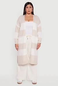 Womens Plus Striped Marled Brushed Knit Duster,