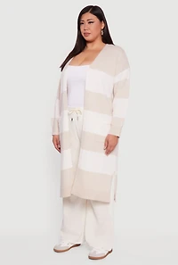 Womens Plus Striped Marled Brushed Knit Duster,
