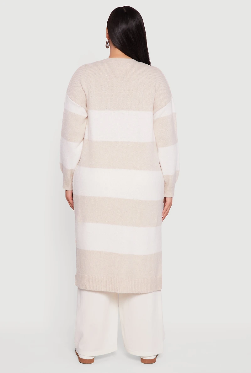 Womens Plus Striped Marled Brushed Knit Duster,