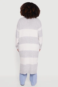 Womens Plus Size Striped Marled Brushed Knit Duster, Grey, Size 2X