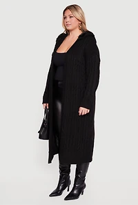 Womens Plus Almost Famous Faux Fur Trim Hooded Long Cardigan,