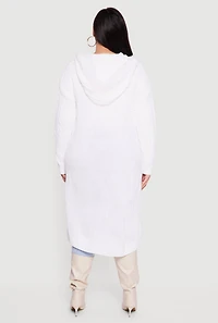 Womens Plus Almost Famous Faux Fur Trim Hooded Long Cardigan, White,