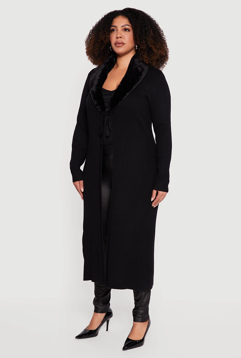 Plus Almost Famous Tie Front Long Cardigan