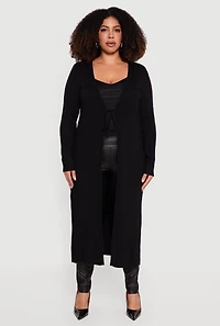 Plus Almost Famous Tie Front Long Cardigan