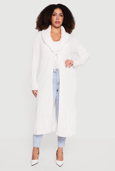 Plus Almost Famous Tie Front Long Cardigan