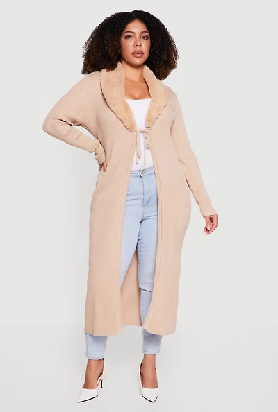 Womens Plus Almost Famous Tie Front Long Cardigan,