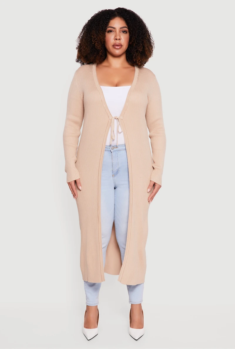 Womens Plus Almost Famous Tie Front Long Cardigan,