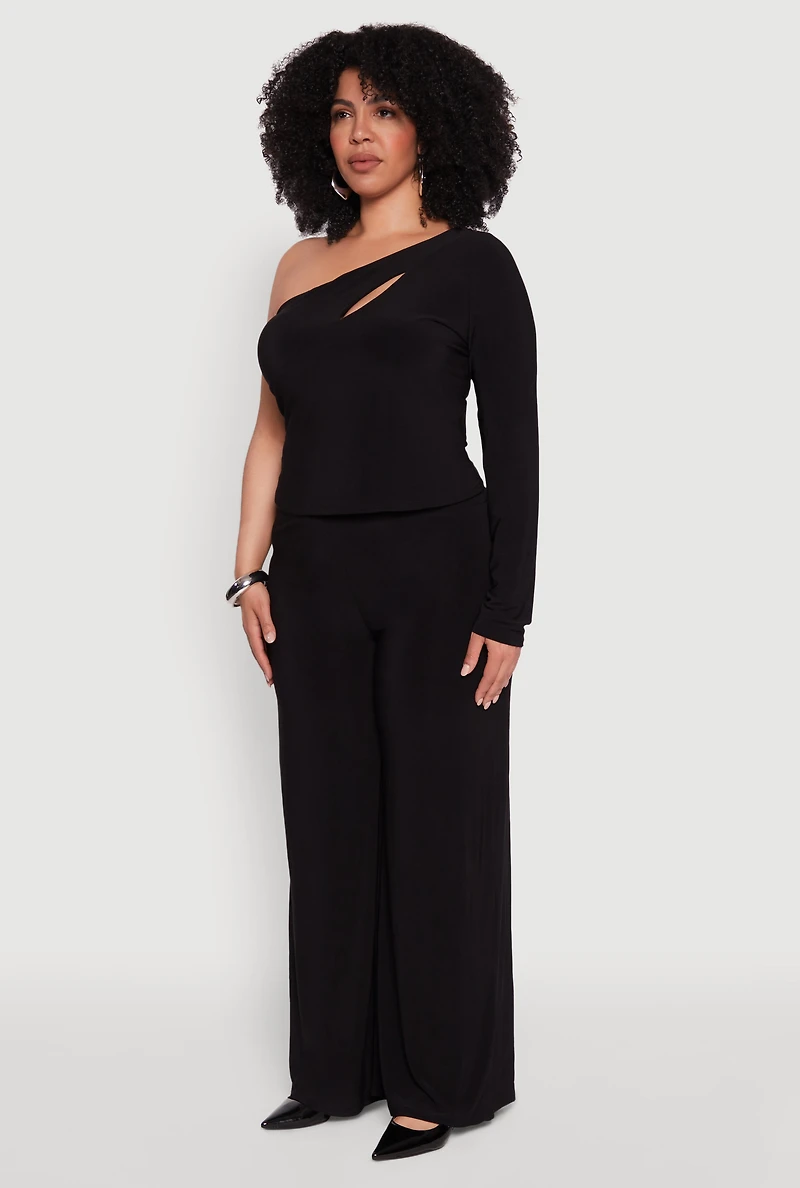 Womens Plus One Shoulder Keyhole Top, 1X