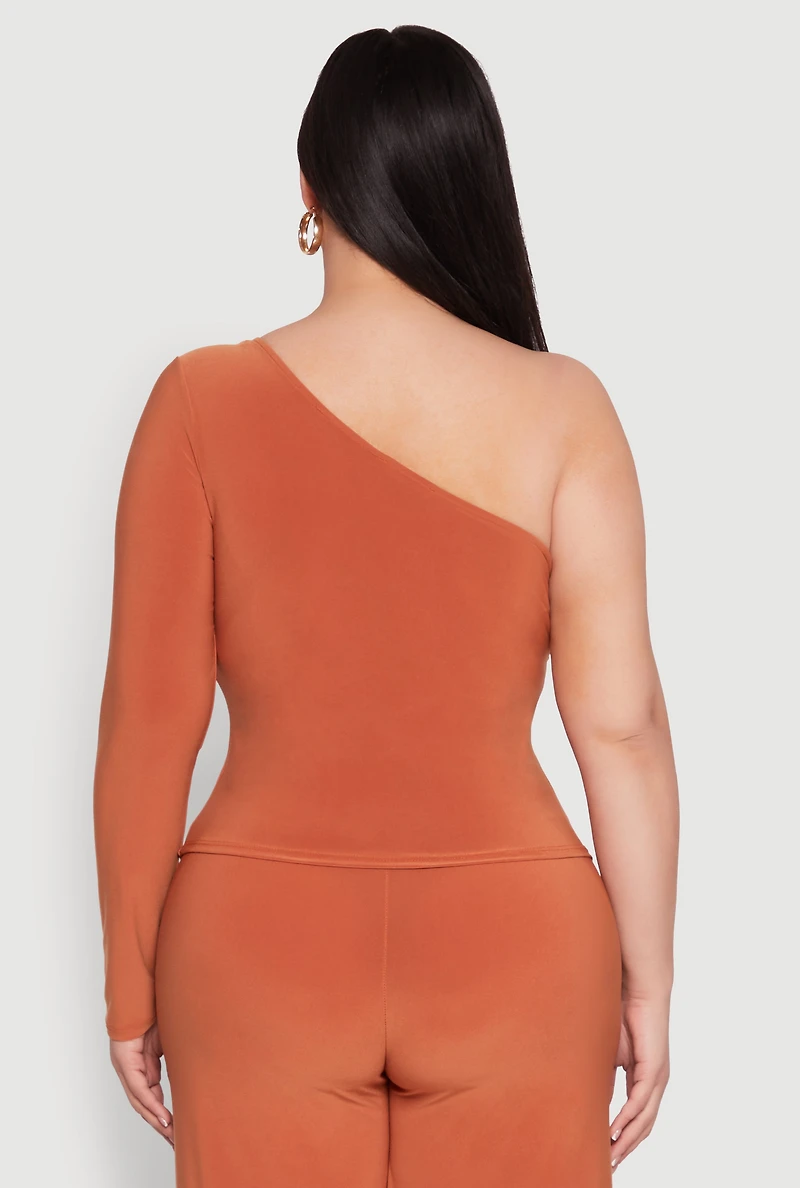Womens Plus Size One Shoulder Keyhole Top, Orange, Size 1X