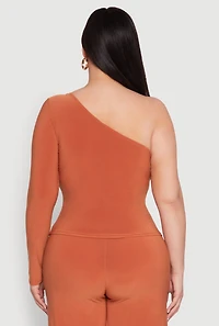 Womens Plus Size One Shoulder Keyhole Top, Orange, Size 1X