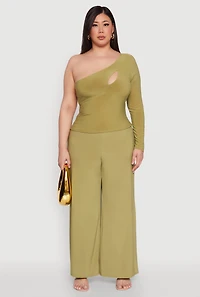 Womens Plus Size Wide Waist Palazzo Pants, Green, Size 2X