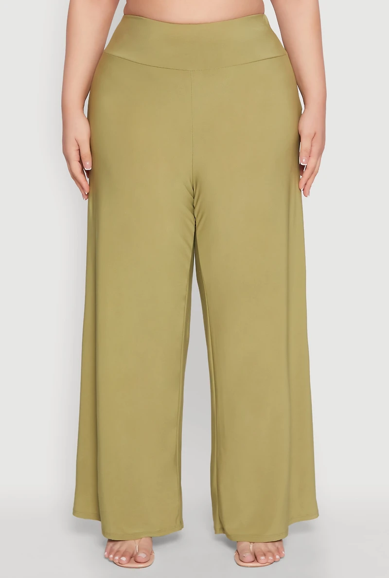 Womens Plus Size Wide Waist Palazzo Pants, Green, Size 2X