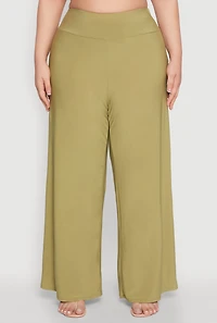 Womens Plus Size Wide Waist Palazzo Pants, Green, Size 2X