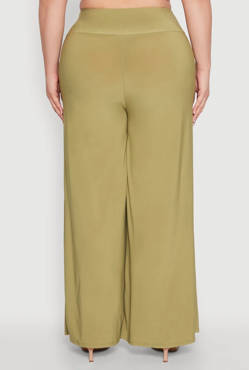 Womens Plus Size Wide Waist Palazzo Pants, Green, Size 2X