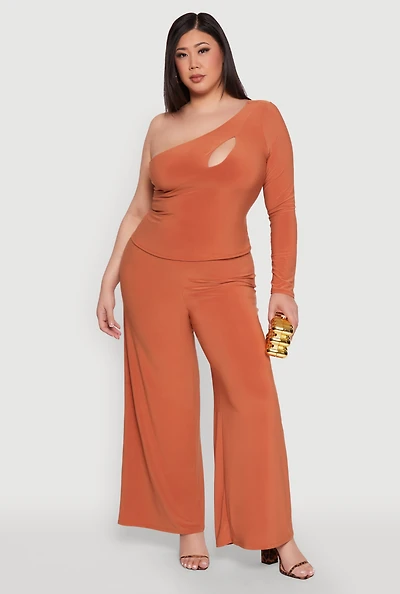 Womens Plus Size Wide Waist Palazzo Pants, Orange, Size 3X