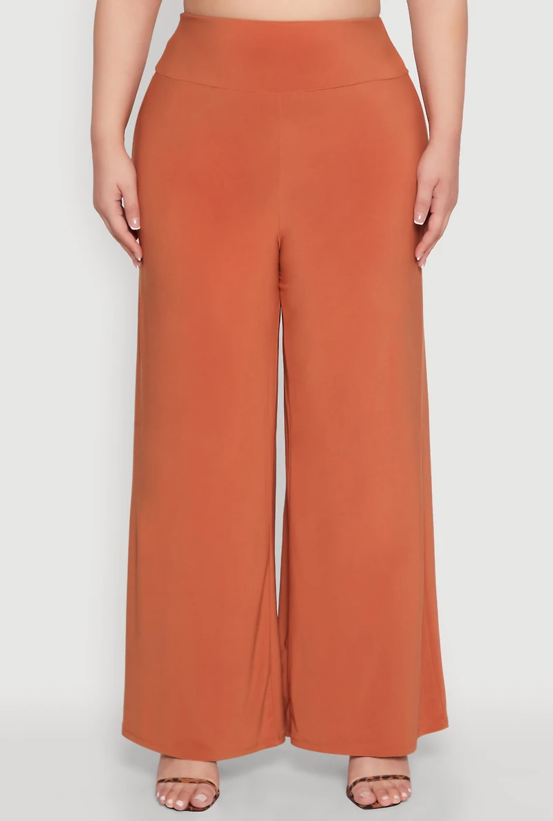 Womens Plus Size Wide Waist Palazzo Pants, Orange, Size 3X