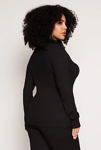 Womens Plus Size Textured Knit Side Slit Top, Black, Size 2X