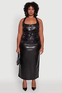 Womens Plus Size Faux Leather Halter Vest, Black, Size 2X