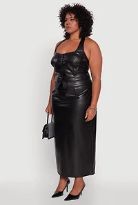 Womens Plus Size Faux Leather Halter Vest, Black, Size 2X