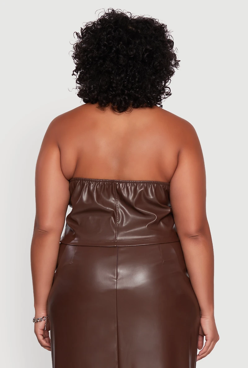 Womens Plus Size Faux Leather Halter Vest, Brown, Size 2X