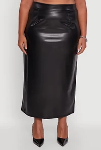 Womens Plus High Waist Faux Leather Maxi Skirt with Zip Back,