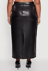 Womens Plus High Waist Faux Leather Maxi Skirt with Zip Back,