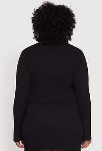 Womens Plus Size Textured Knit Cropped Blouse with Slit Front, Black, Size 2X
