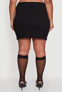 Womens Plus Size High Waisted Side Slit Bow Detail Mini Skirt, Black, Size 3X
