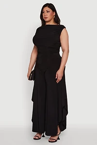 Womens Plus Chic Sleeveless Boat Neck Top with Ruching and Cropped Hem,