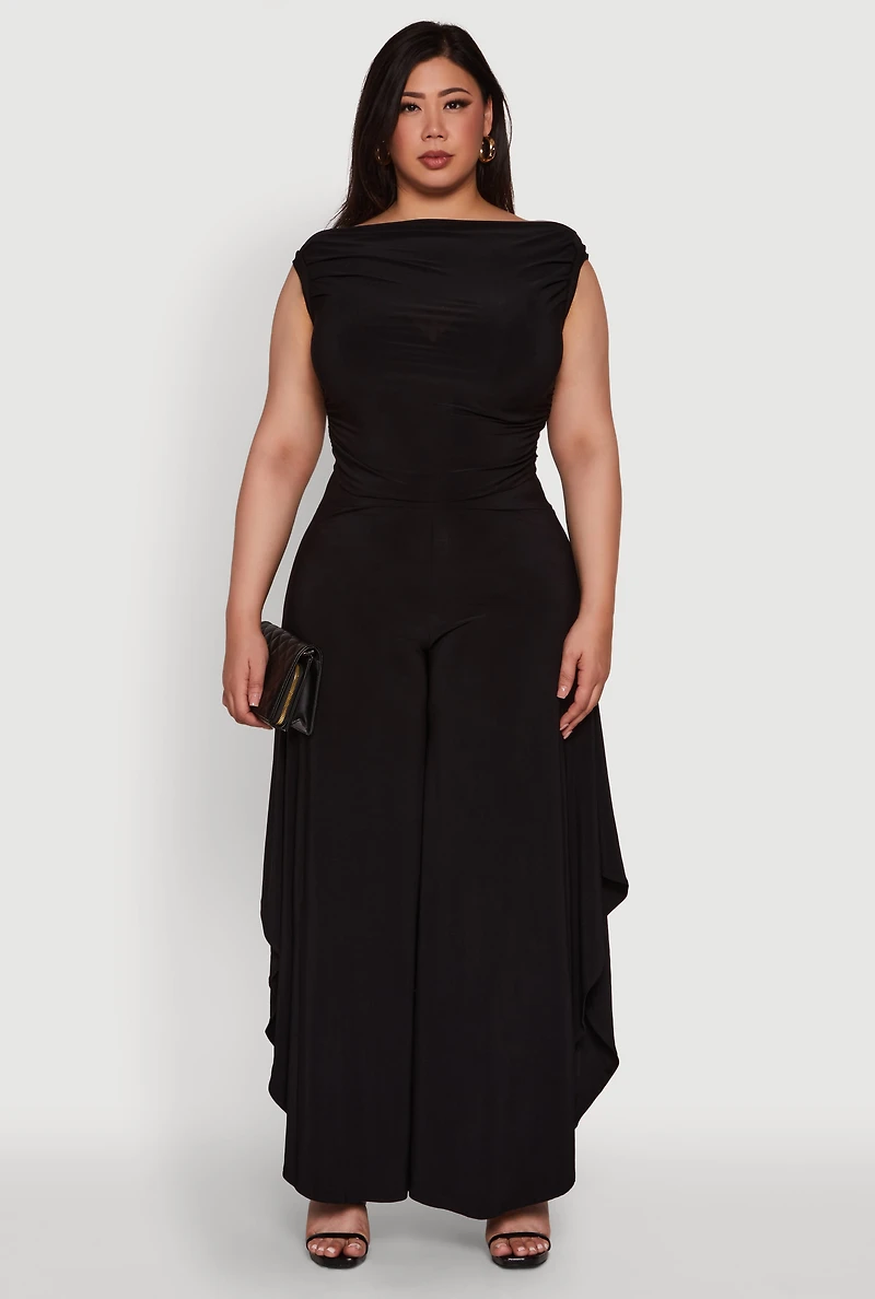 Womens Plus Size Stylish High-Waisted Tulip Leg Palazzo Pants, Black, Size 3X