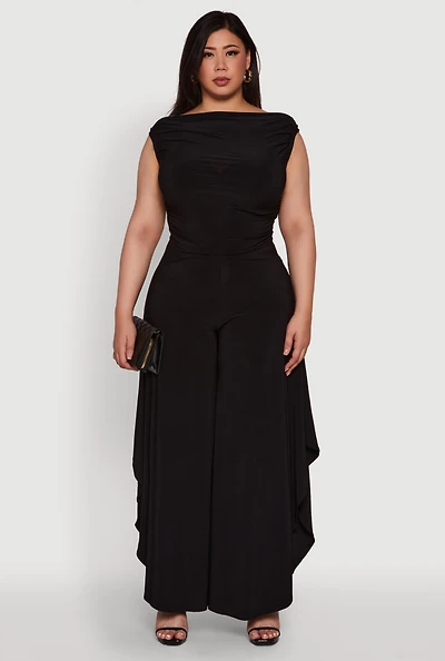 Womens Plus Size Stylish High-Waisted Tulip Leg Palazzo Pants, Black, Size 3X