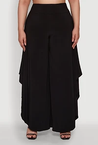 Womens Plus Size Stylish High-Waisted Tulip Leg Palazzo Pants, Black, Size 3X