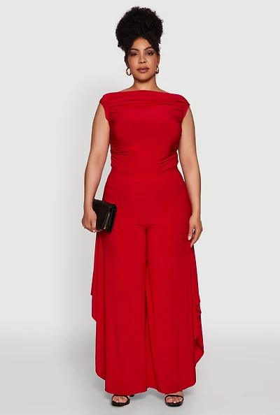 Womens Plus Size Stylish High-Waisted Tulip Leg Palazzo Pants, Red, Size 3X