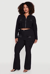 Womens Plus Hyper Stretch Zip Front Cropped Jacket,