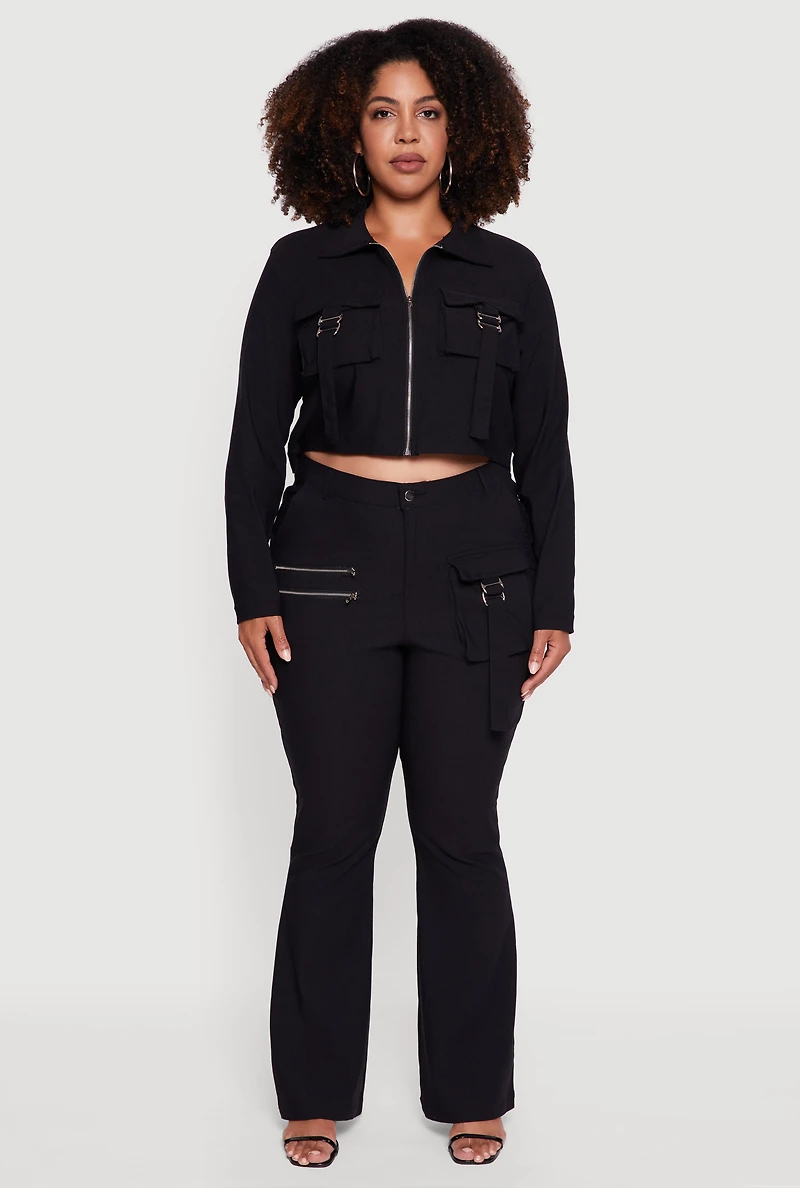 Womens Plus Size Hyper Stretch Zip Front Cropped Jacket, Black, Size 1X