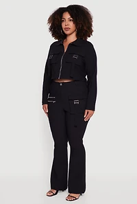 Womens Plus Size Hyper Stretch Zip Front Cropped Jacket, Black, Size 1X