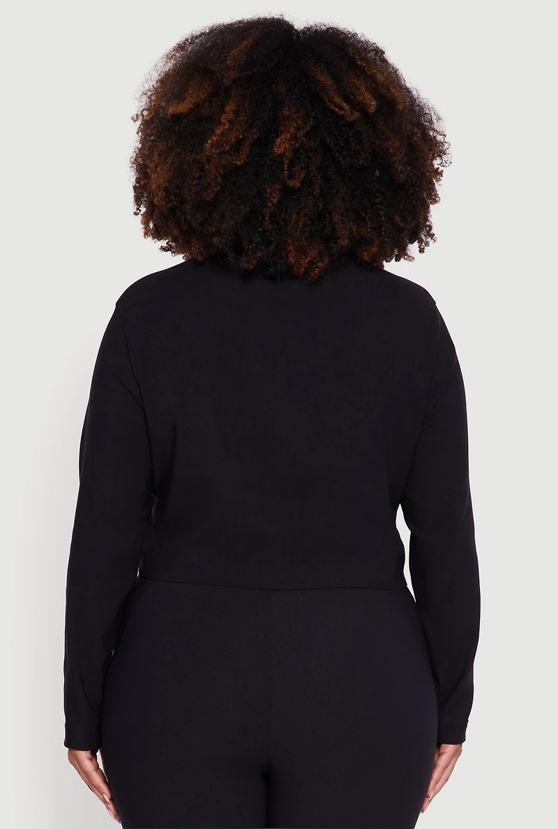 Womens Plus Size Hyper Stretch Zip Front Cropped Jacket, Black, Size 1X