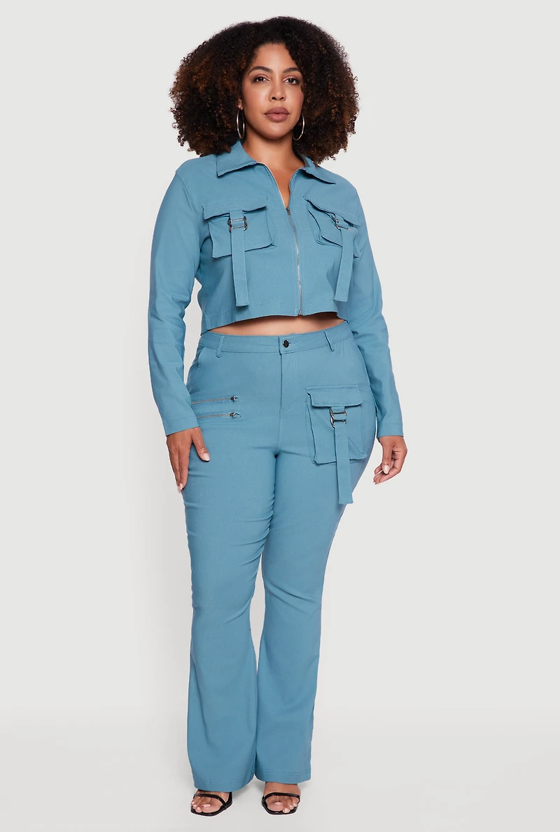 Womens Plus Hyper Stretch Zip Front Cropped Jacket, Blue,