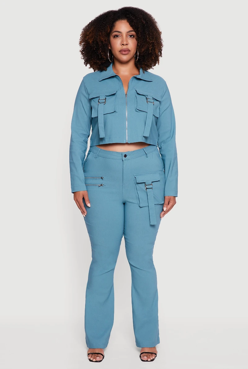 Womens Plus Hyper Stretch Zip Front Cropped Jacket, Blue,